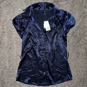 NWT Early 2000s Forever 21 Fitted Puff- Sleeve Button-up Blouse Top